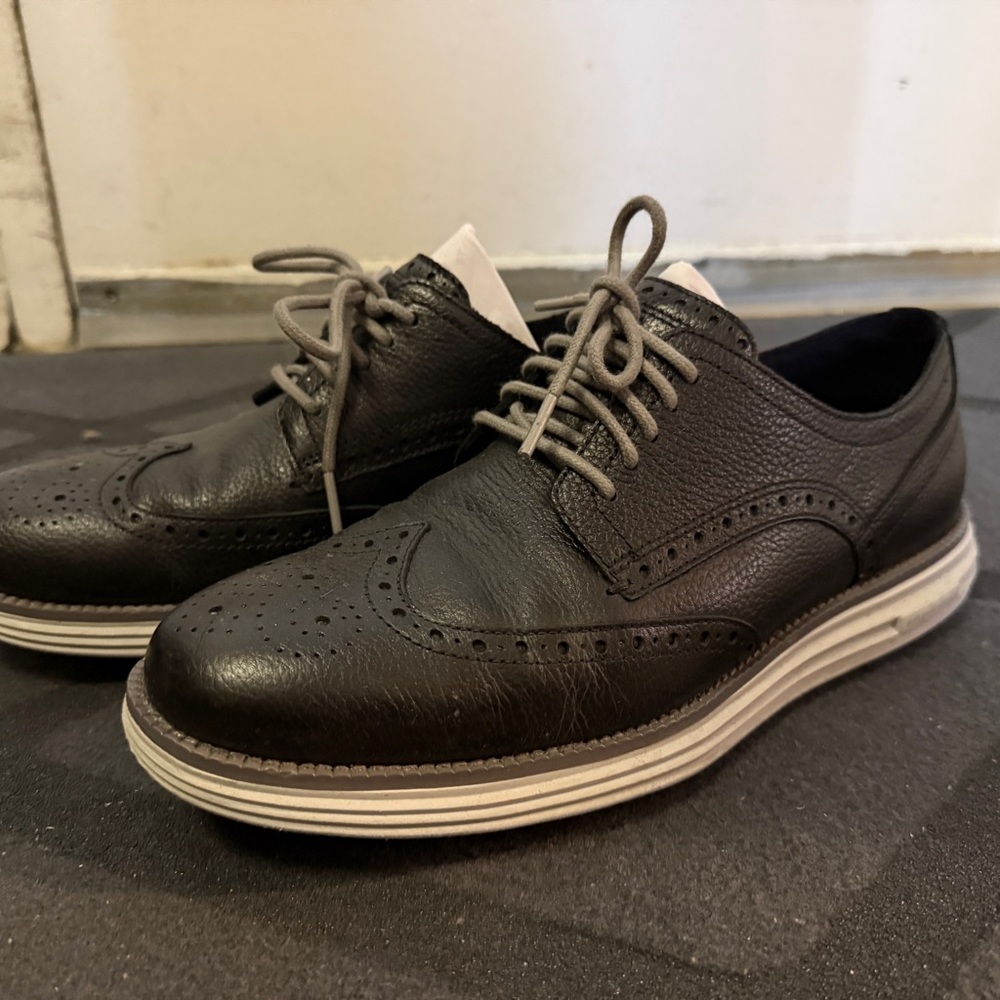 Cole Haan Black Leather Wingtip Oxfords